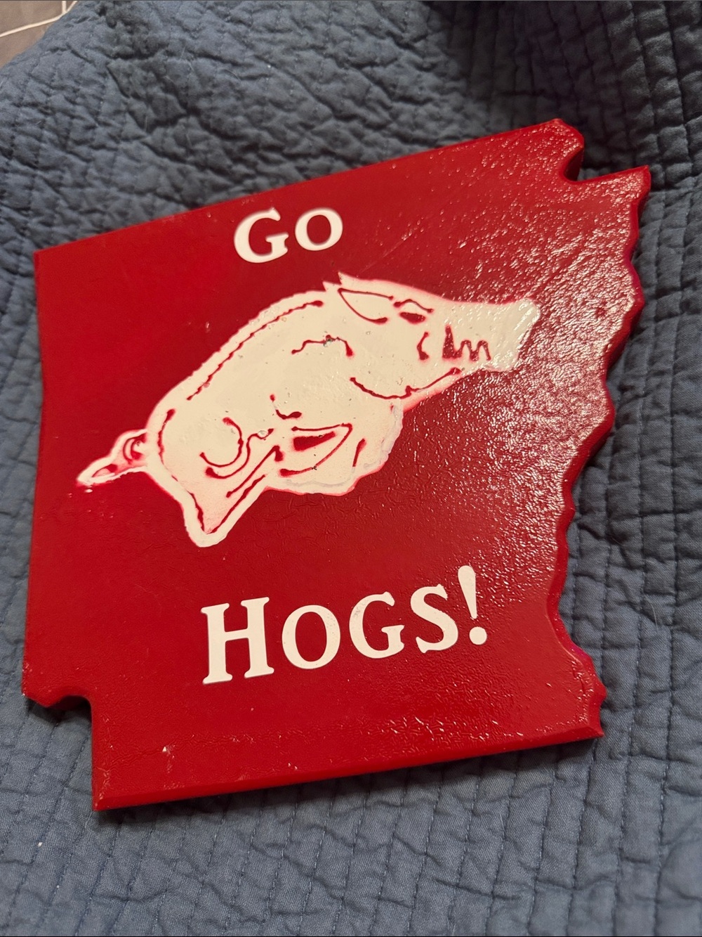 Go Hogs! Razorback Wall Plaque - Red with White Lettering